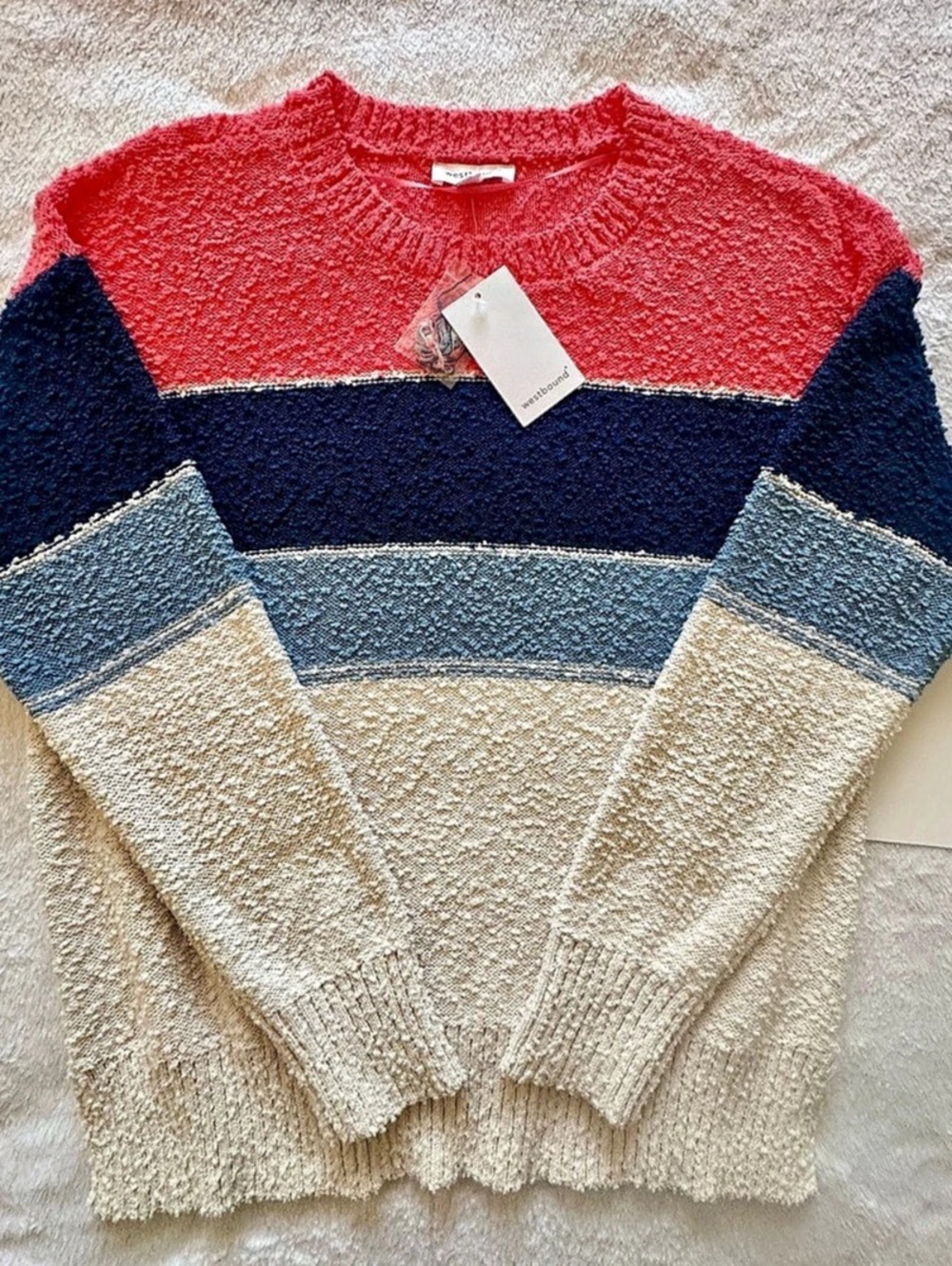 Westbound Multi Color Block Stripe Pullover Sweater Red & Blue Medium